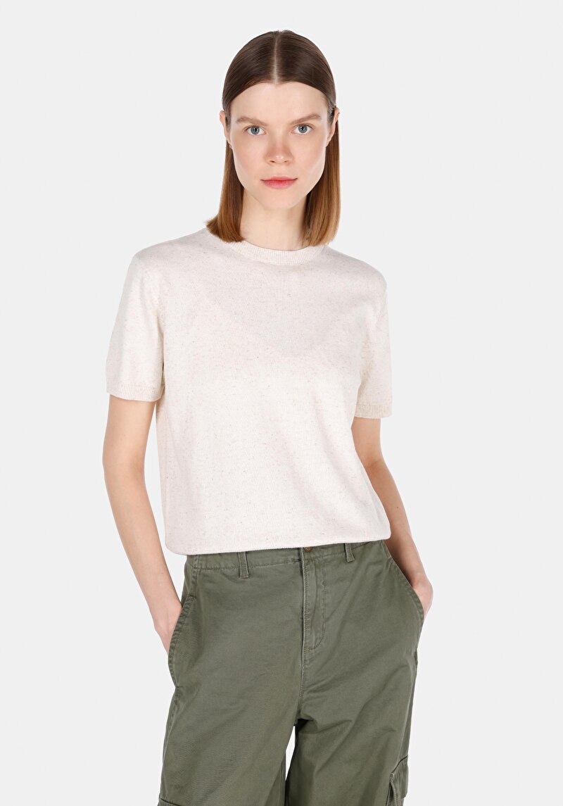 Imagine a Pulover Cu Mâneci Scurte De Dama Ecru Regular Fit Cl1073485