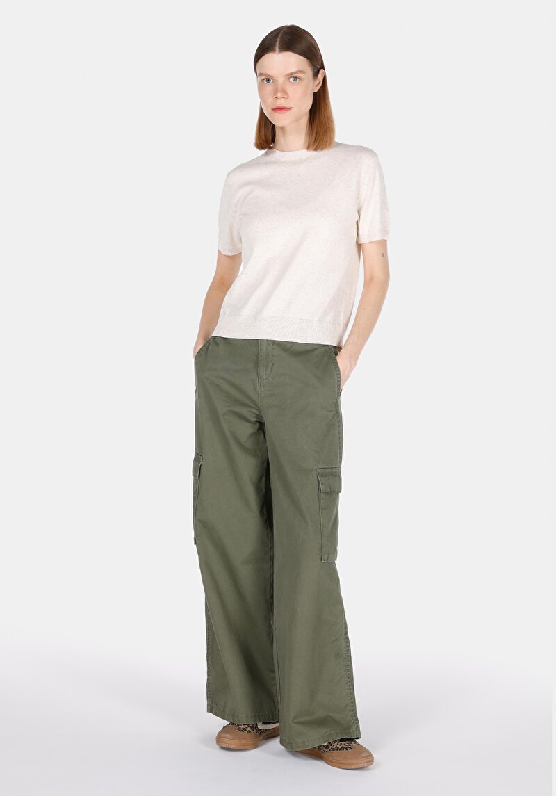 Imagine a Pulover Cu Mâneci Scurte De Dama Ecru Regular Fit Cl1073485