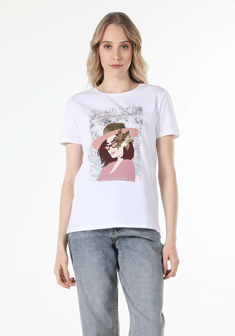 Afișați detalii pentru Tricou Cu Maneca Scurta De Dama Alb Regular Fit  Cl1059058