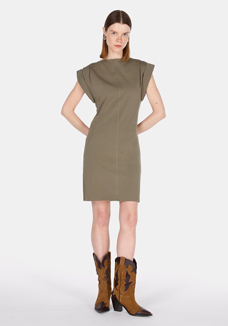 Imagine a Rochie Slim Fit Dreaptă Pentru Femei Cu Mânecă Scurtă Verde