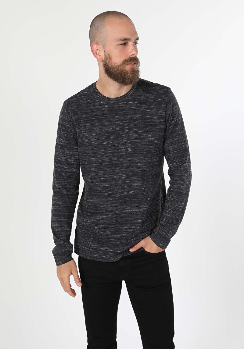 Imagine a Tricou Cu Maneca Lunga De Barbati Antracit Regular Fit  Cl1059646