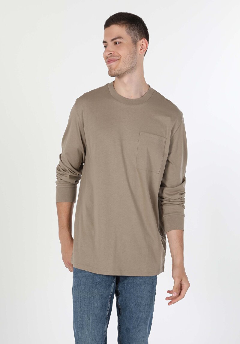 Imagine a Tricou Cu Maneca Lunga De Barbati Bej Comfort Fit  Cl1059666