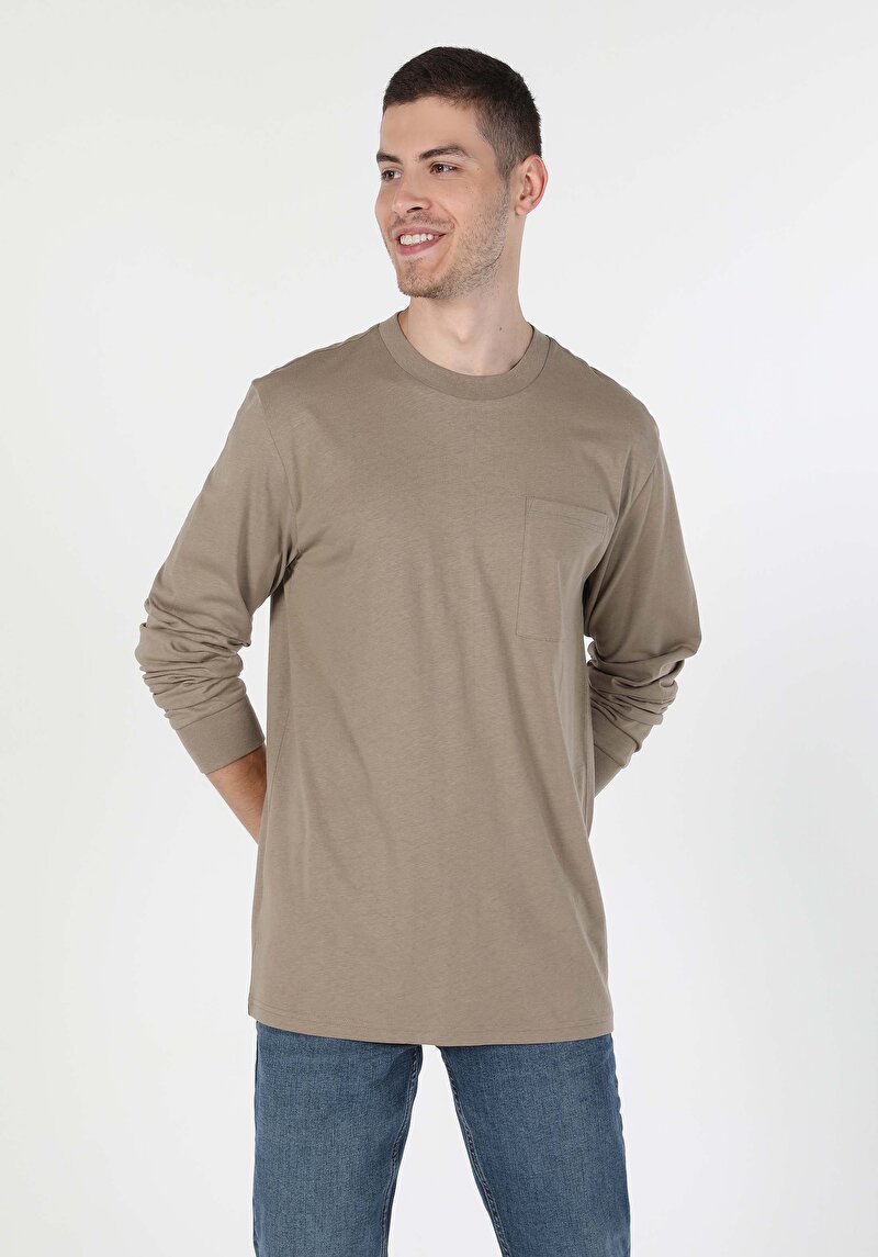 Afișați detalii pentru Tricou Cu Maneca Lunga De Barbati Bej Comfort Fit  Cl1059666