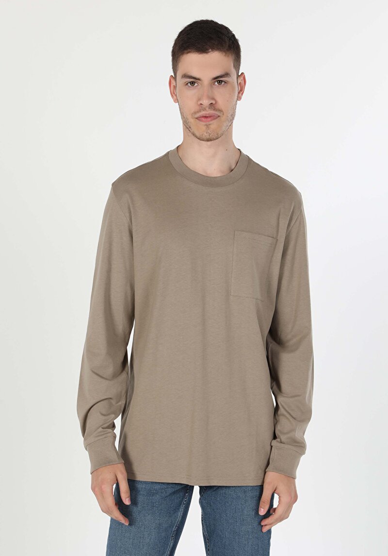 Afișați detalii pentru Tricou Cu Maneca Lunga De Barbati Bej Comfort Fit  Cl1059666