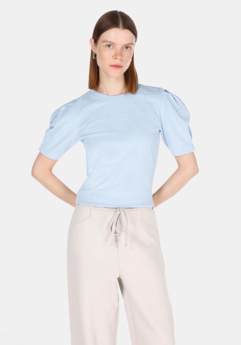 Imagine a Slim Fit Tricou Albastru Cu Mânecă Scurtă Pentru Femei