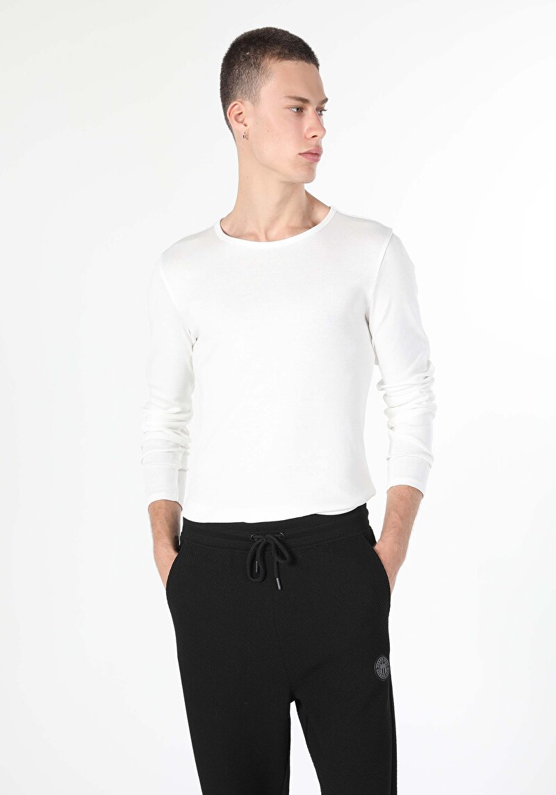 Imagine a Tricou Cu Maneca Lunga De Barbati Alb Slim Fit  Cl1051052