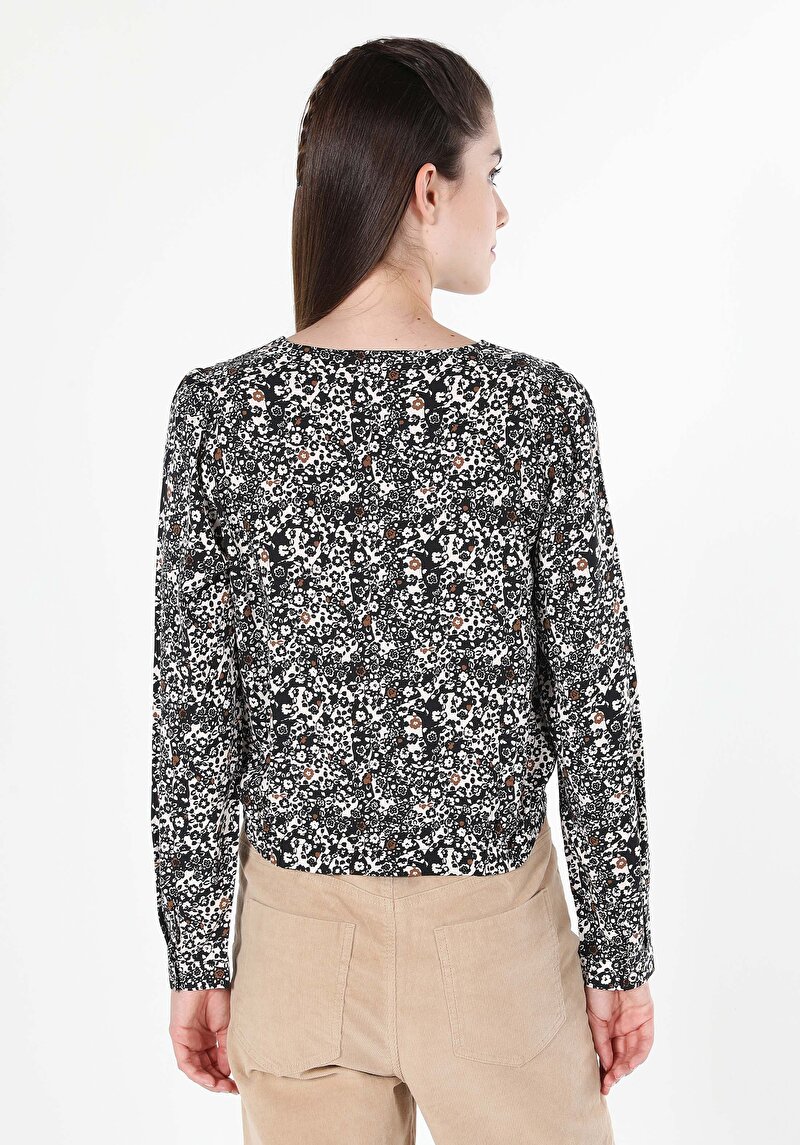 Afișați detalii pentru Regular Fit V-Neck Imprimat Cămașă Cu Mânecă Lungă Bleumarin Pentru Femei