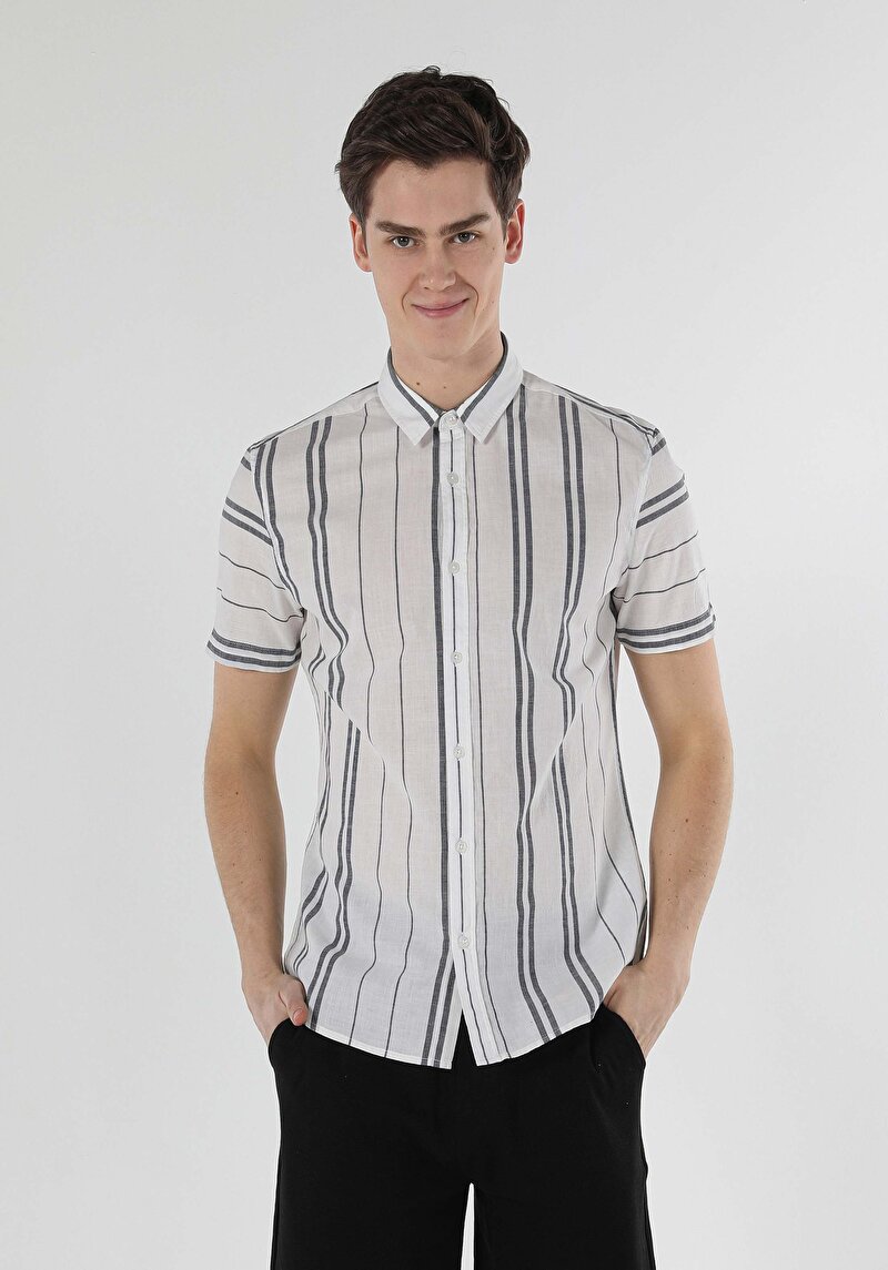 Imagine a Camasa Cu Maneca Scurta De Barbati Alb Slim Fit  Cl1056707