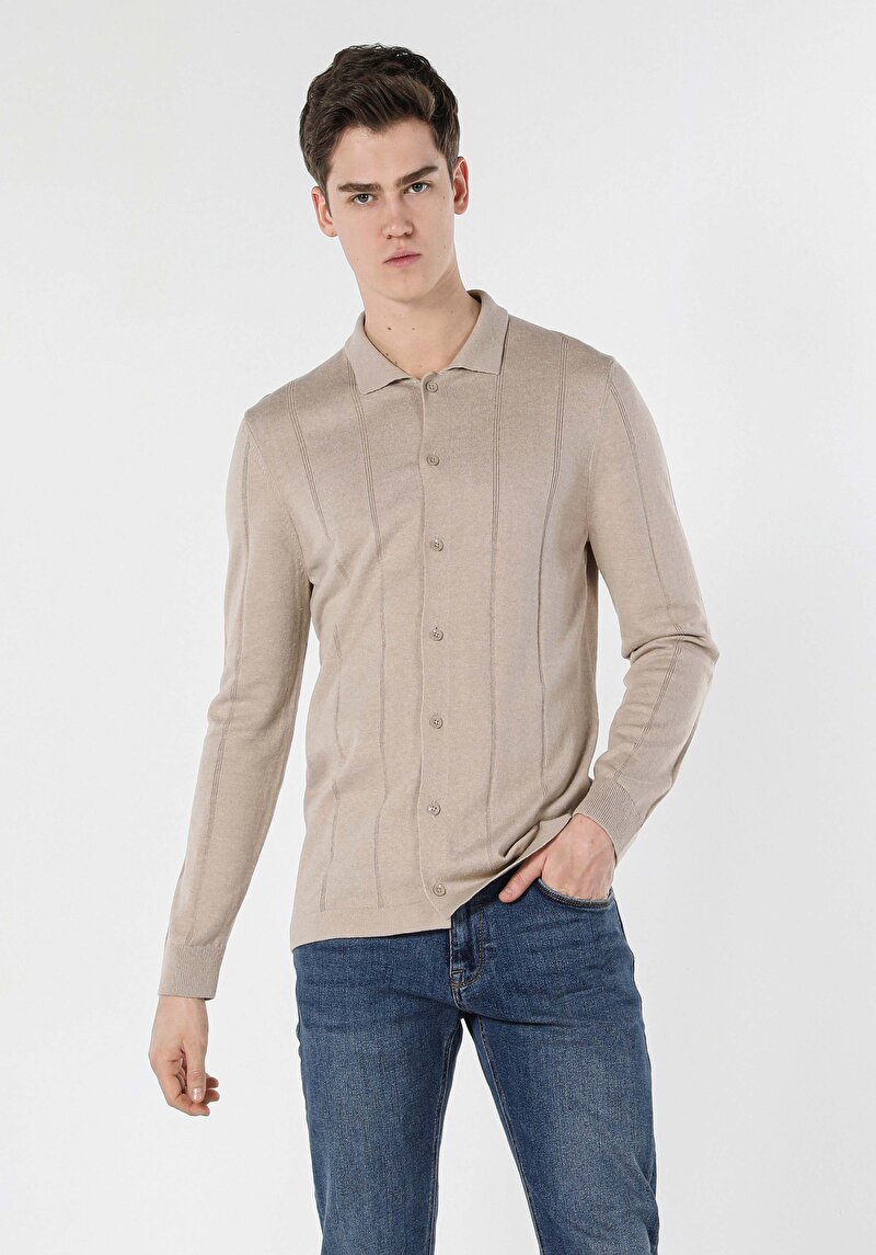 Imagine a Cardigan De Barbati Bej Slim Fit  Cl1056906