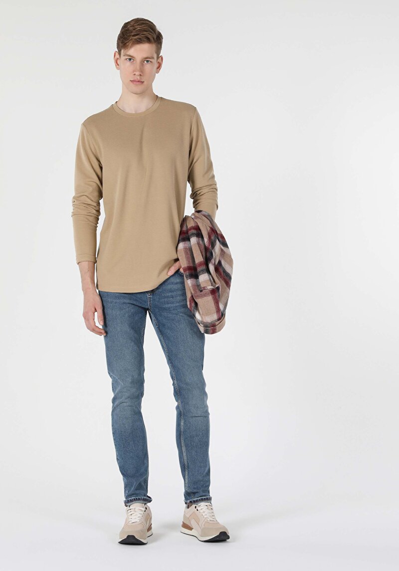 Imagine a Tricou Cu Maneca Lunga De Barbati Bej Regular Fit  Cl1056943