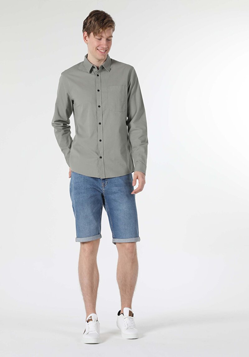 Imagine a Camasa Cu Maneca Lunga De Barbati Kaki Regular Fit  Cl1057179