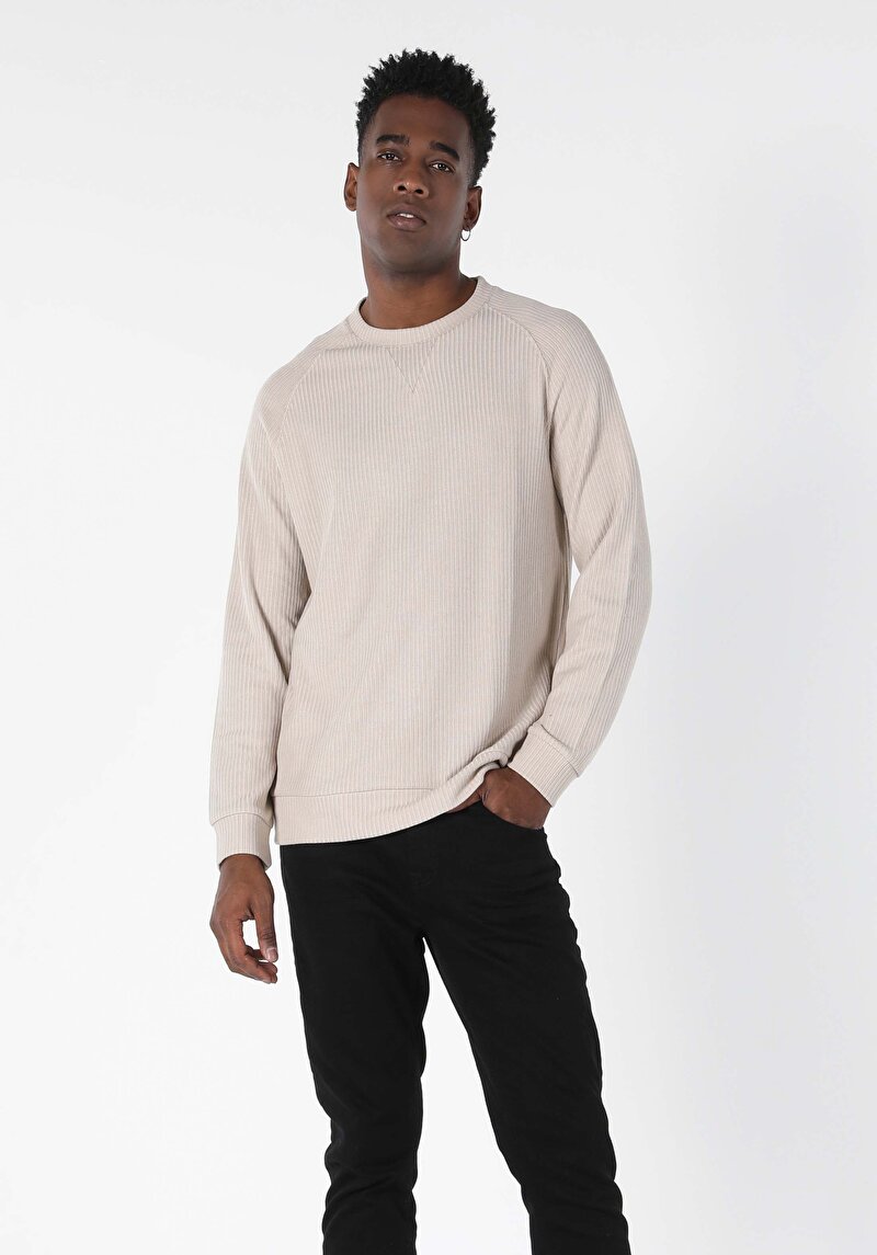 Afișați detalii pentru Tricou Cu Maneca Lunga De Barbati Bej Regular Fit  Cl1057263