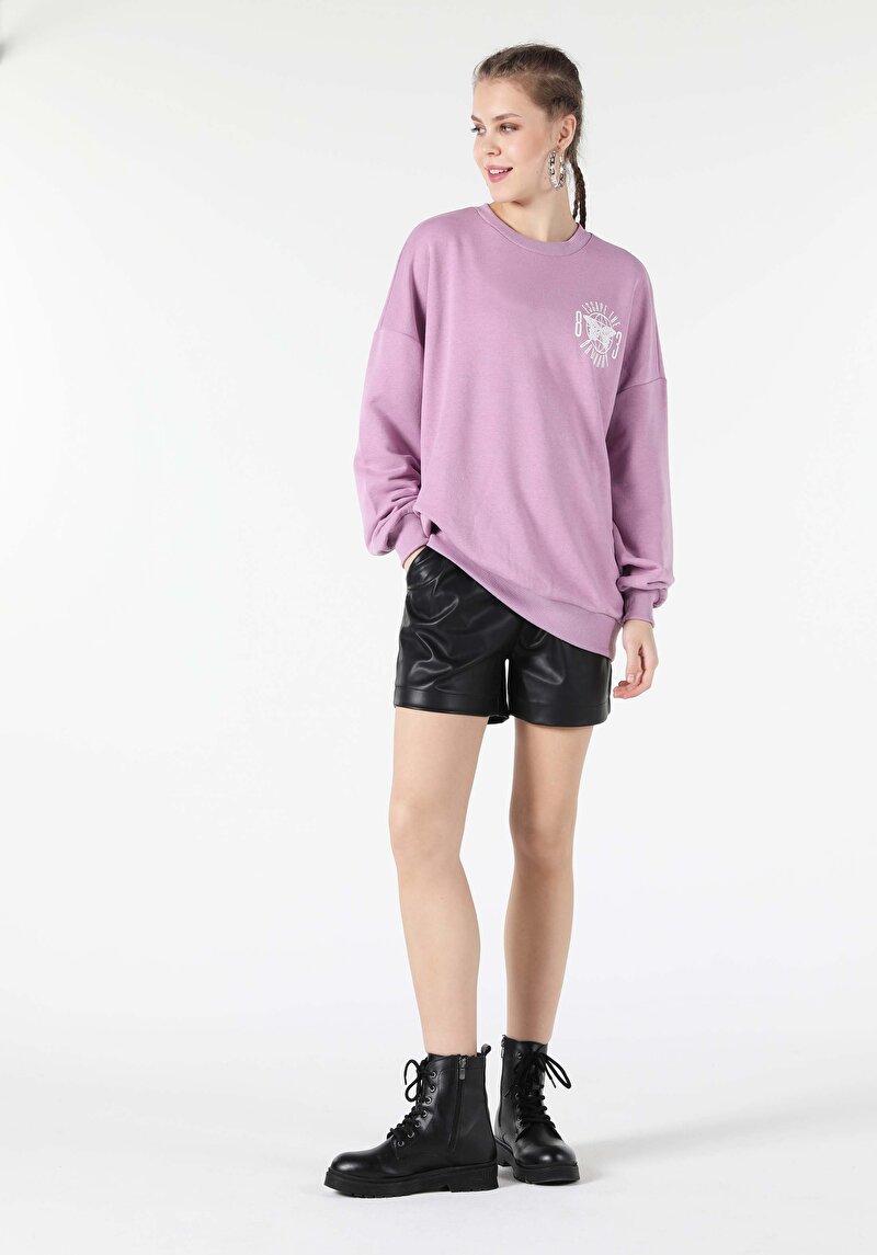 Imagine a Hanorac / Bluza De Dama Mov Oversize Fit  Cl1057335