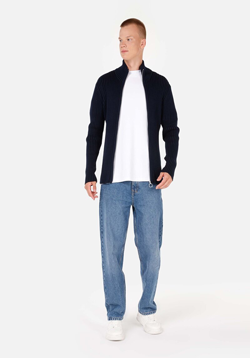 Imagine a Cardigan De Barbati Albastru Marin Slim Fit Cl1071044