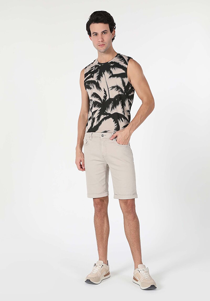 Imagine a Regular Fit Talie Medie Pantaloni Scurți Bej Pentru Bărbați
