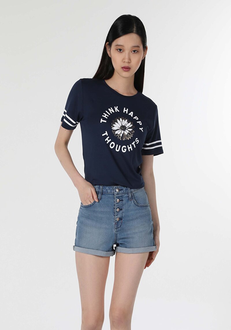 Afișați detalii pentru Tricou Cu Maneca Scurta De Dama Albastru Marin Regular Fit  Cl1058135