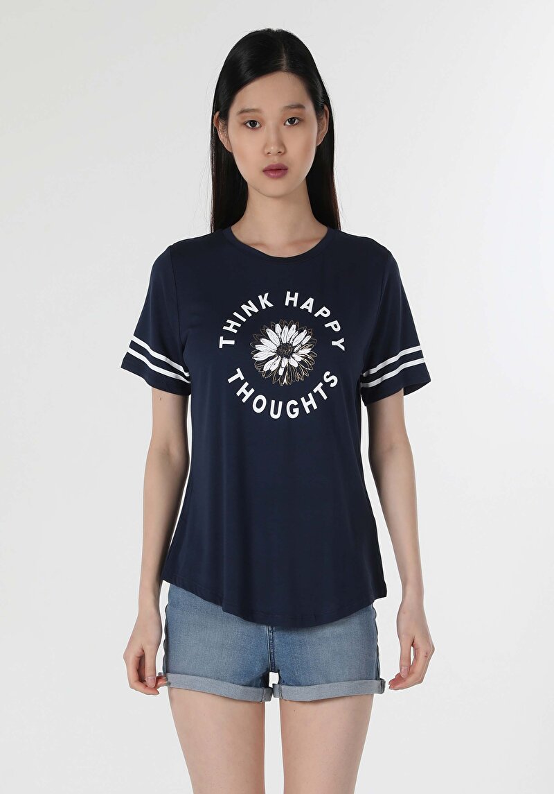 Afișați detalii pentru Tricou Cu Maneca Scurta De Dama Albastru Marin Regular Fit  Cl1058135