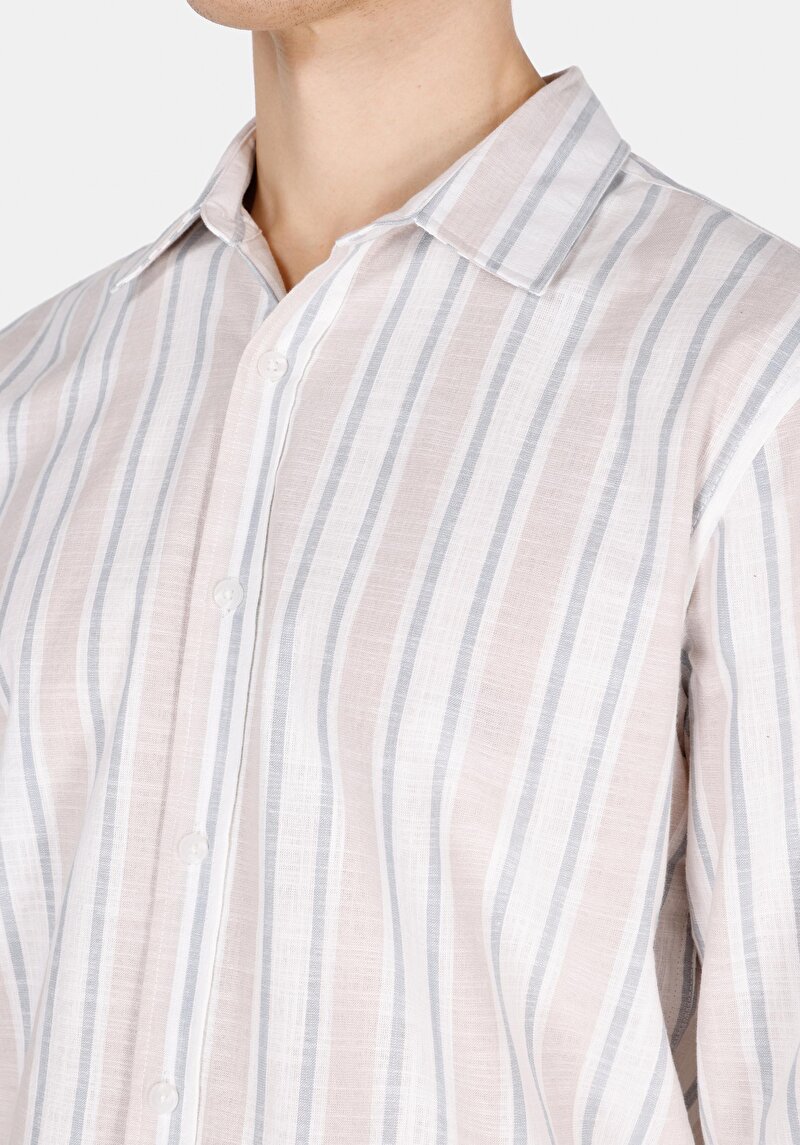 Imagine a Cămașă Cu Dungi Cămașă Cu Mânecă Lungă Ecru Pentru Bărbați