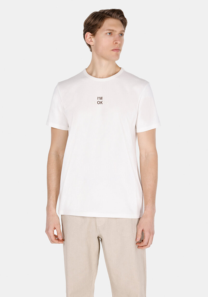 Imagine a Regular Fit Round Neck Drept Bărbați Alb Mânecă Scurtă Tricou