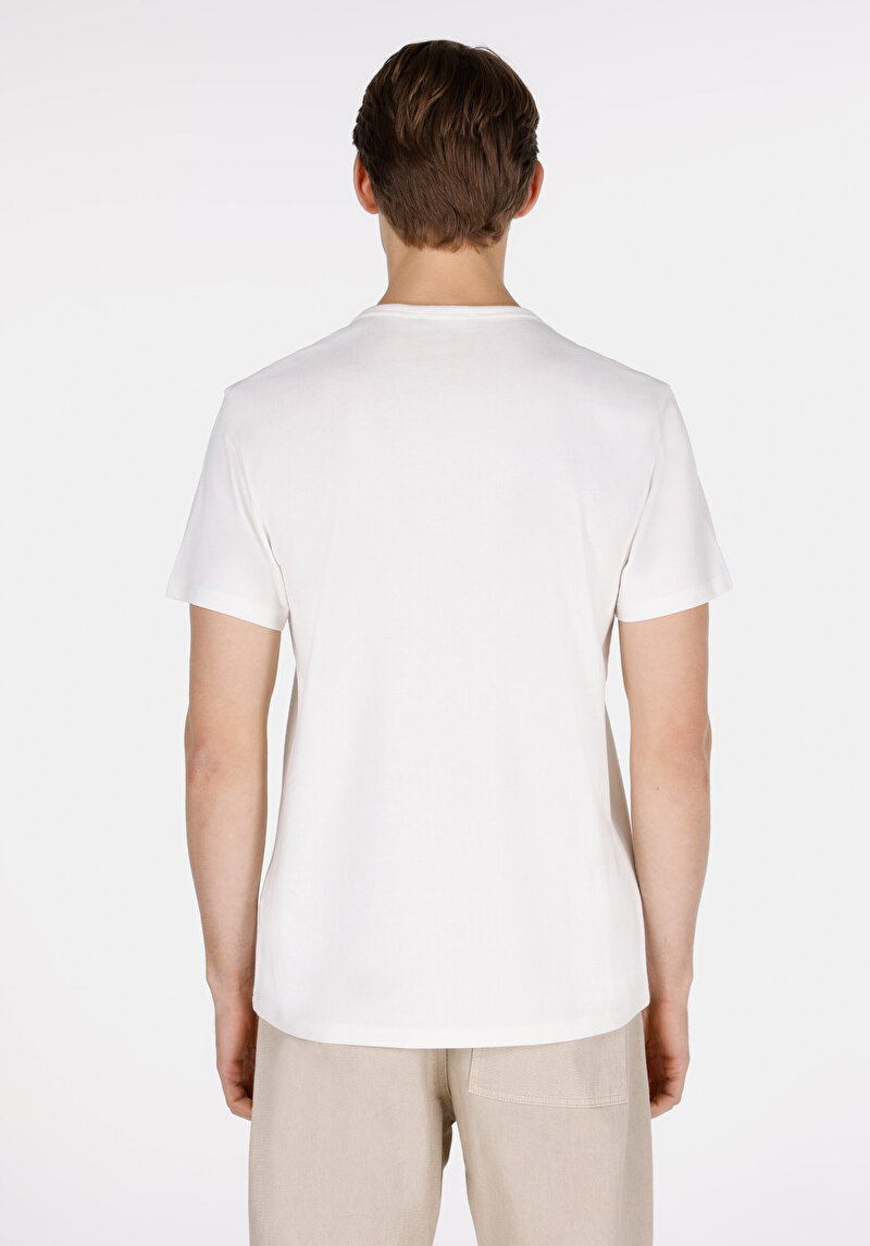 Imagine a Regular Fit Round Neck Drept Bărbați Alb Mânecă Scurtă Tricou