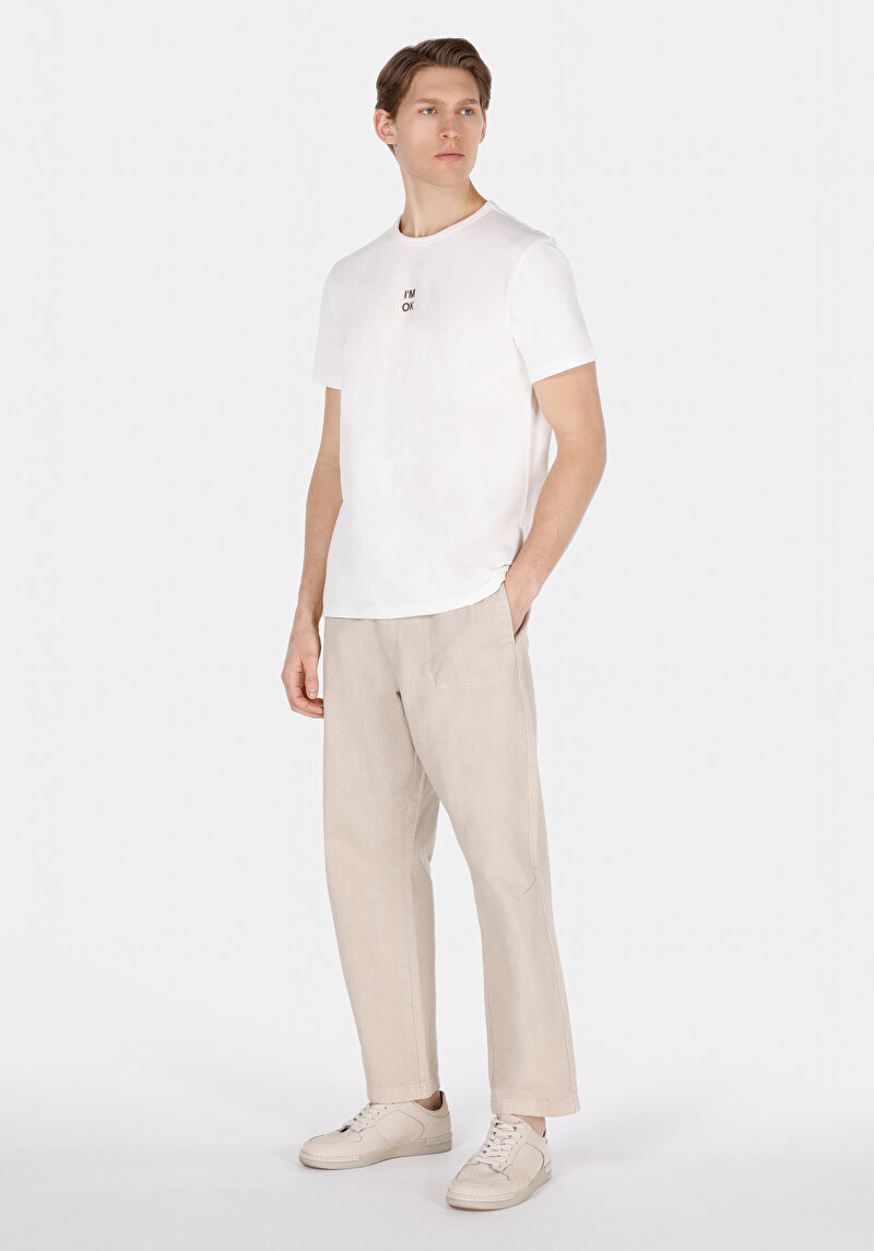 Imagine a Regular Fit Round Neck Drept Bărbați Alb Mânecă Scurtă Tricou