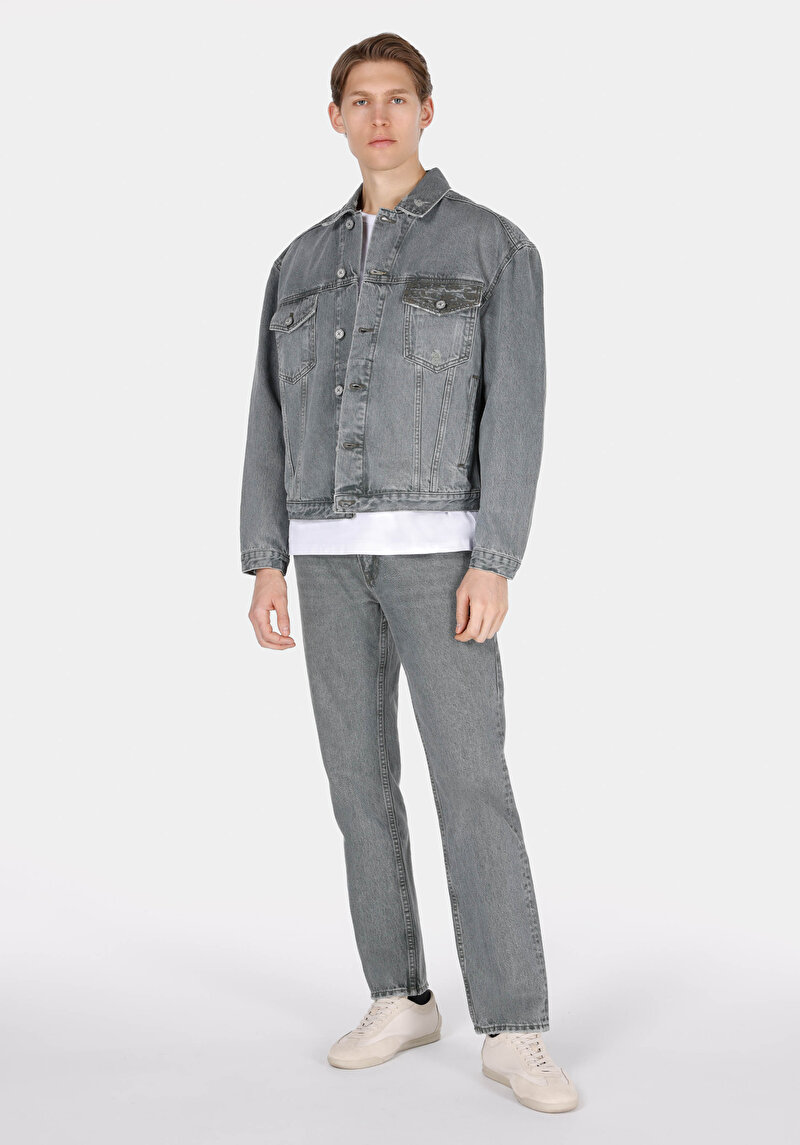 Imagine a Regular Fit Talie Medie Picior Drept Blugi Negri Pentru Bărbați