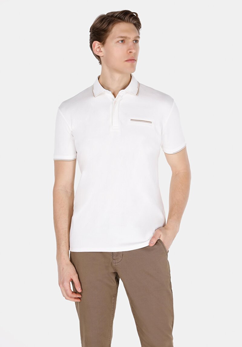 Imagine a Slim Fit Polo Collar Drept Bărbați Alb Manșon Scurt Tricou