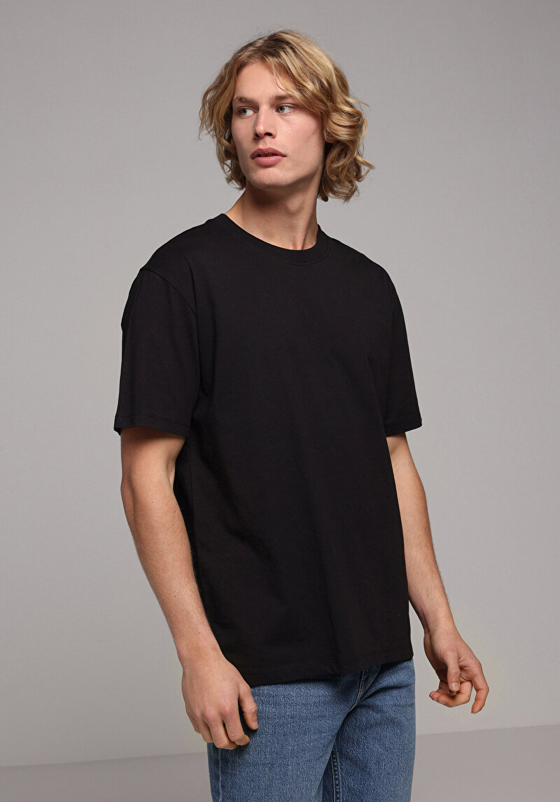 Imagine a Confort Fit Round Neck Drept Bărbați Negru Tricou Cu Mânecă Scurtă