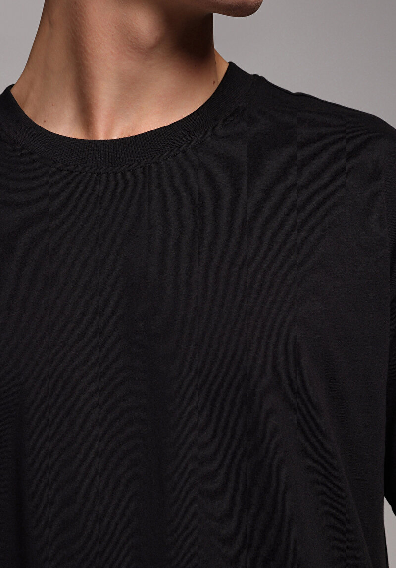 Imagine a Confort Fit Round Neck Drept Bărbați Negru Tricou Cu Mânecă Scurtă