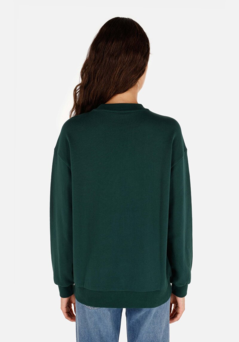 Imagine a Regular Fit Round Neck Imprimeu Hanorac Verde Pentru Femei