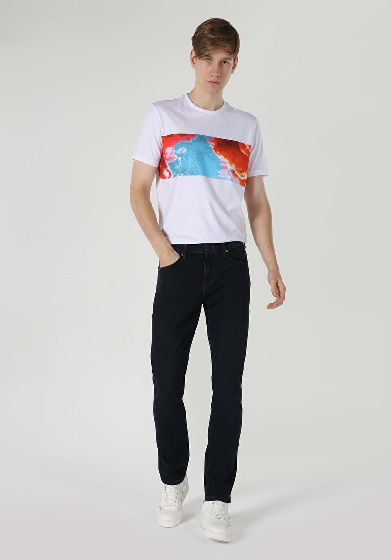 Imagine a Blugi İndigo Pentru Bărbați Cu Talie Dreaptă Cu Talie Dreaptă