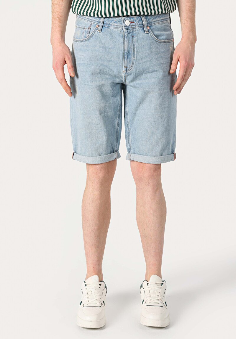 Afișați detalii pentru Blugi Scurti De Barbati Albastru Regular Fit 045 DAVID