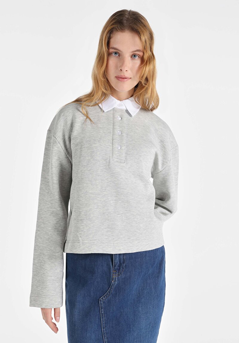 Imagine a Tricou Cu Maneca Lunga De Dama Gri Regular Fit  Cl1065094