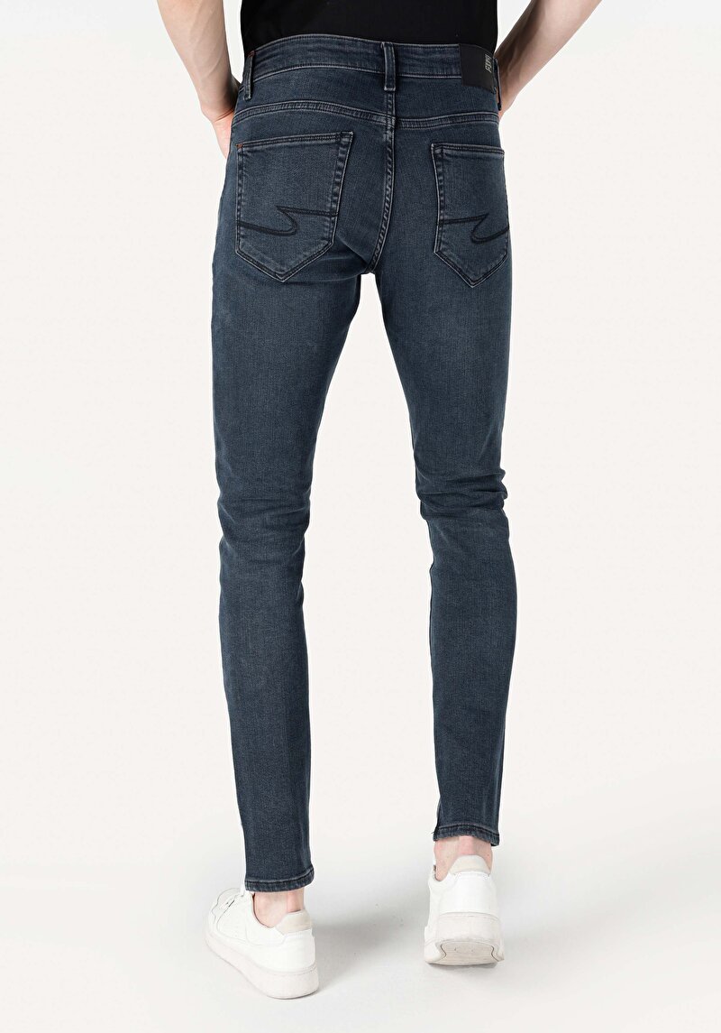 Imagine a Slim Fit Talie Joasă Picior Îngust Blugi İndigo Închis Pentru Bărbați