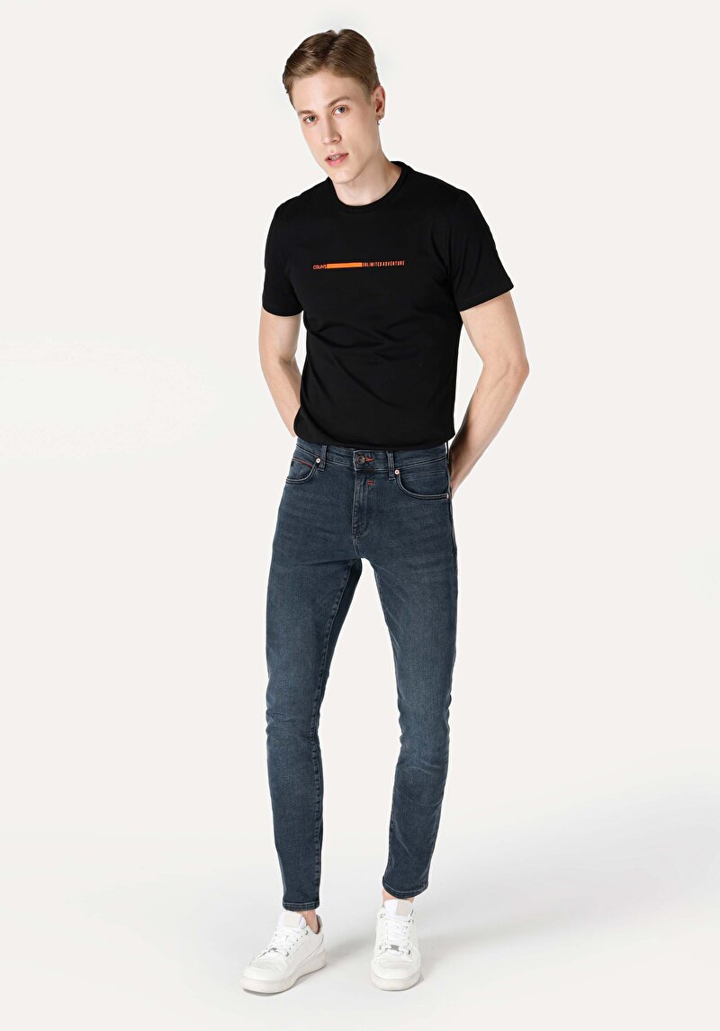 Afișați detalii pentru Slim Fit Talie Joasă Picior Îngust Blugi İndigo Închis Pentru Bărbați