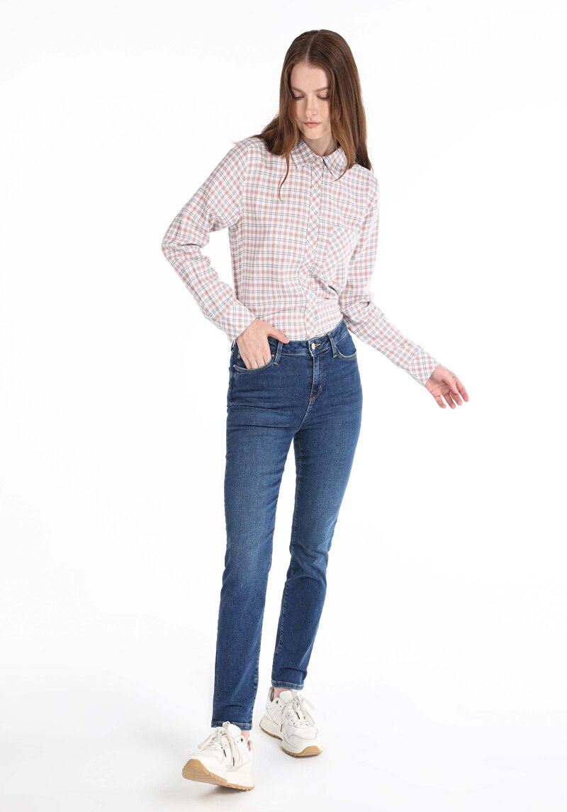 Imagine a Slim Fit Talie Medie Picior Drept Blugi Bleumarin Pentru Femei