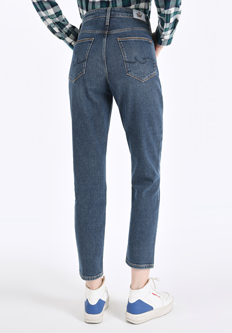 Afișați detalii pentru Slim Fit Mid Waist Slim Leg Blugi İndigo Pentru Femei