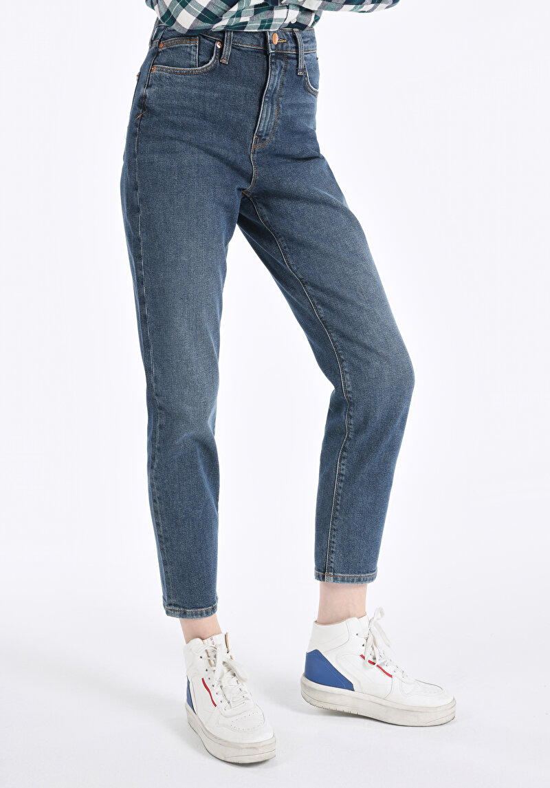 Afișați detalii pentru Slim Fit Mid Waist Slim Leg Blugi İndigo Pentru Femei