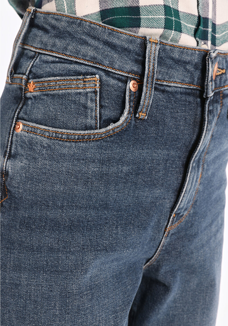 Afișați detalii pentru Slim Fit Mid Waist Slim Leg Blugi İndigo Pentru Femei