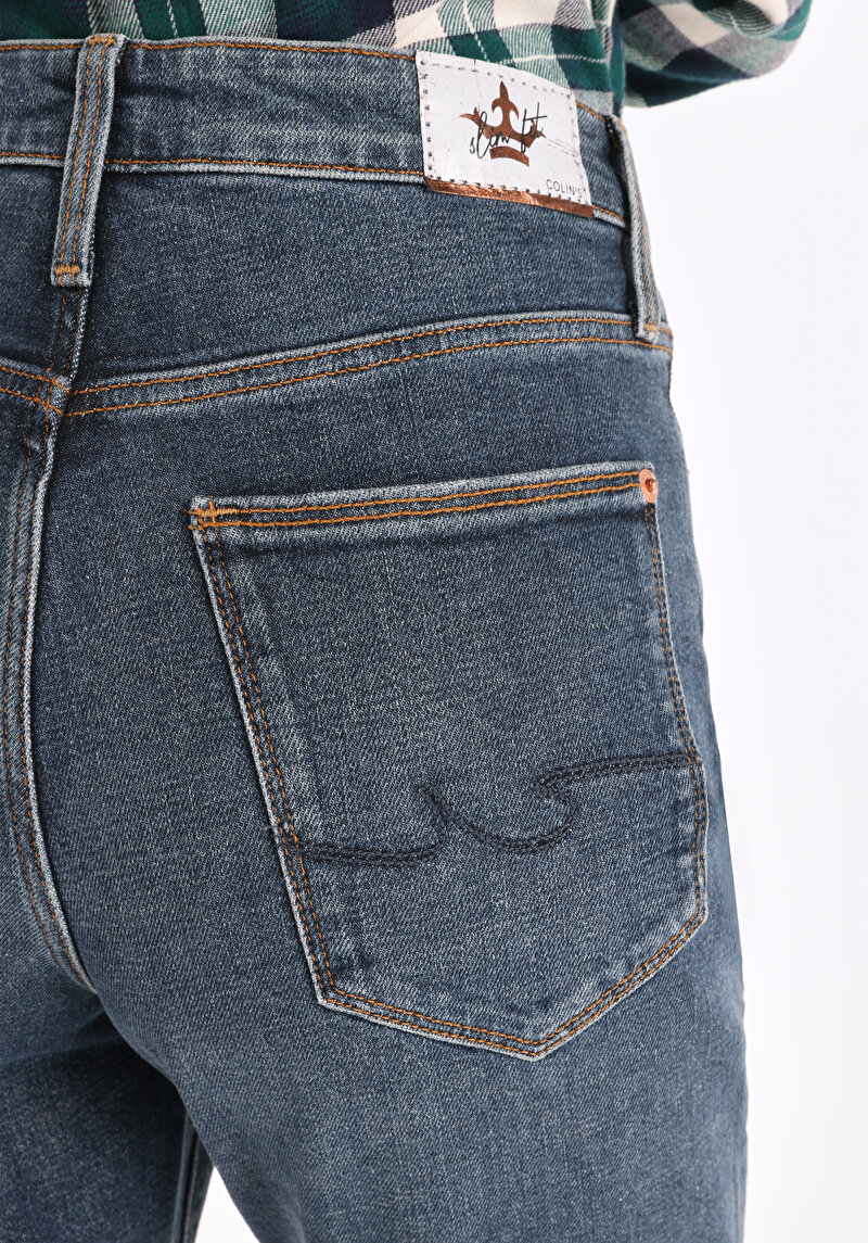 Afișați detalii pentru Slim Fit Mid Waist Slim Leg Blugi İndigo Pentru Femei