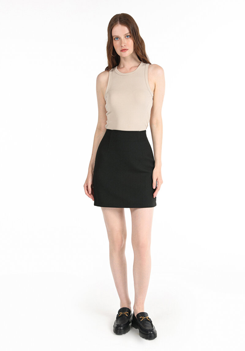 Imagine a Mini Fustă Cu Fermoar Plat Fustă Neagră Pentru Femei