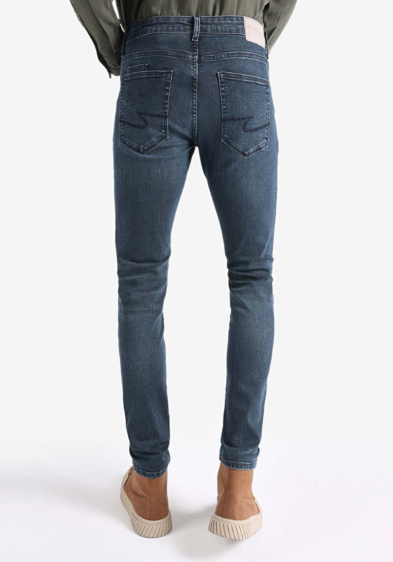Imagine a Slim Fit Talie Joasă Picior Îngust Blugi İndigo Închis Pentru Bărbați