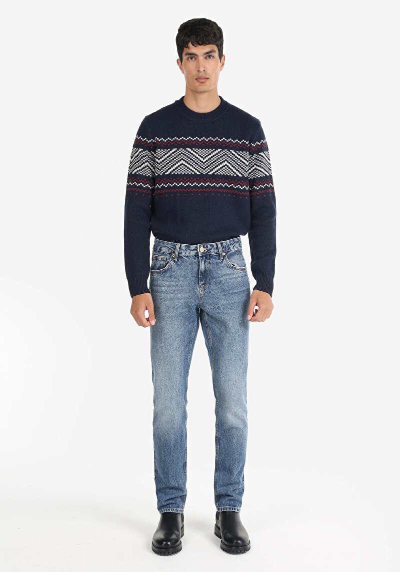 Imagine a Blugi İndigo Pentru Bărbați Cu Talie Dreaptă Cu Talie Dreaptă