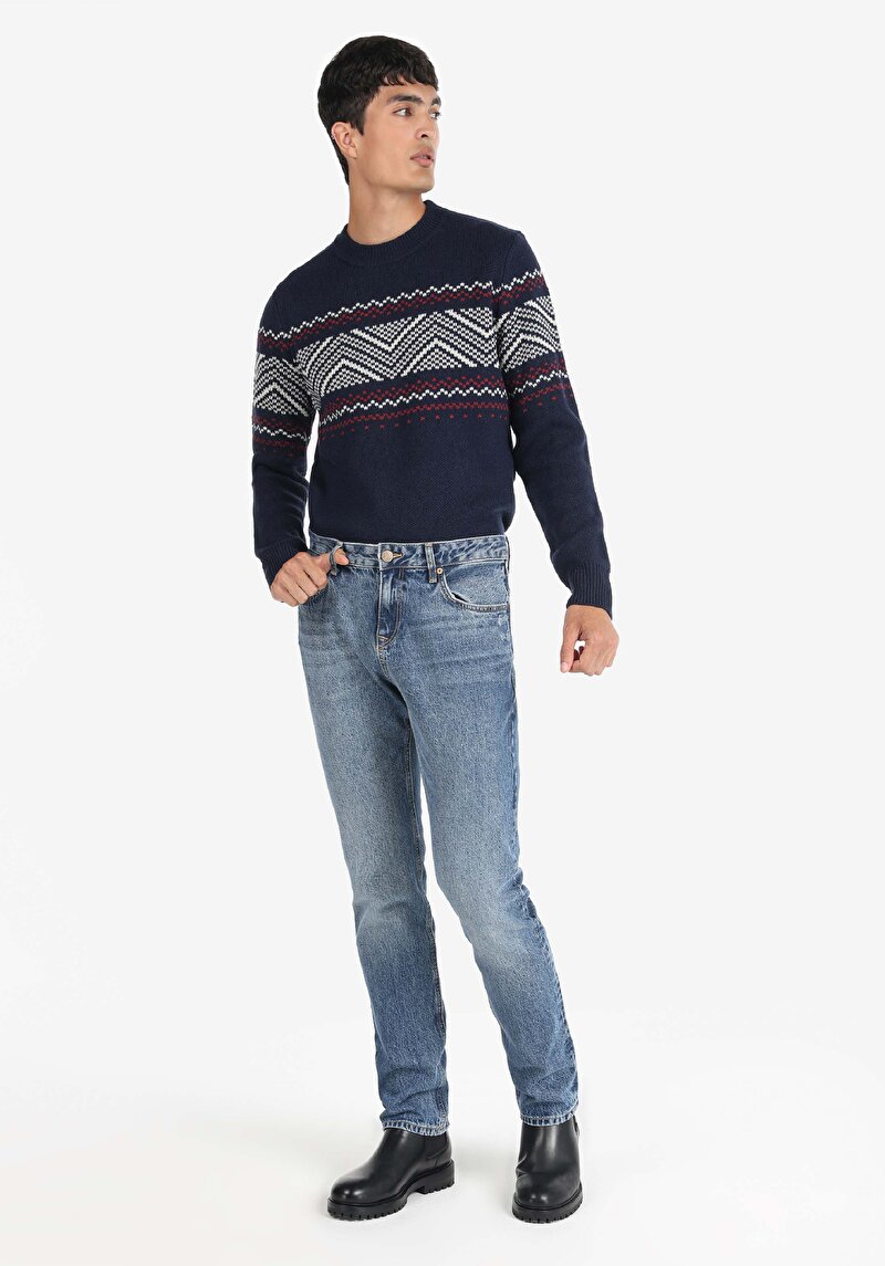 Afișați detalii pentru Blugi İndigo Pentru Bărbați Cu Talie Dreaptă Cu Talie Dreaptă