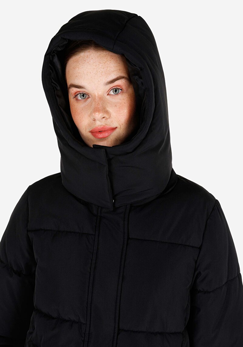 Imagine a Regular Fit Cu Glugă Cu Fermoar Căptușit Pentru Femei Palton Negru