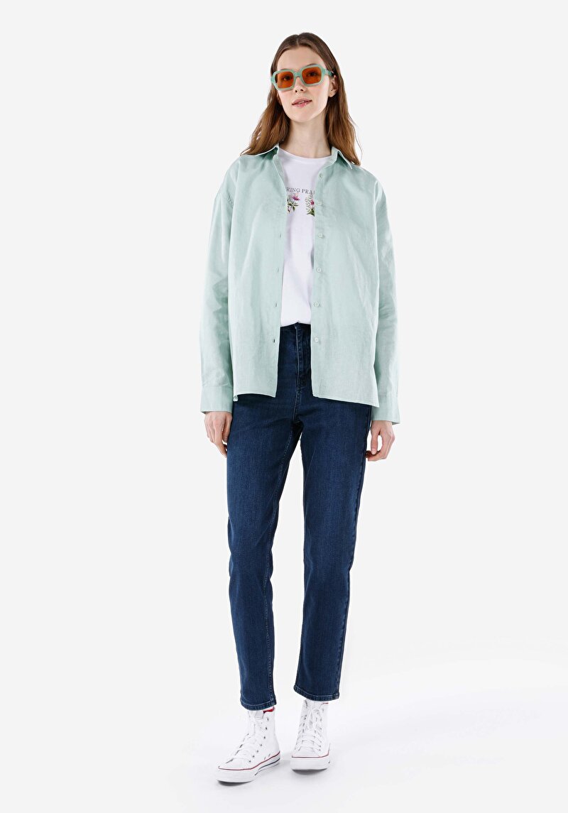 Imagine a Mom Fit Mid Waist Shrink Leg Blugi Din Denim Pentru Femei