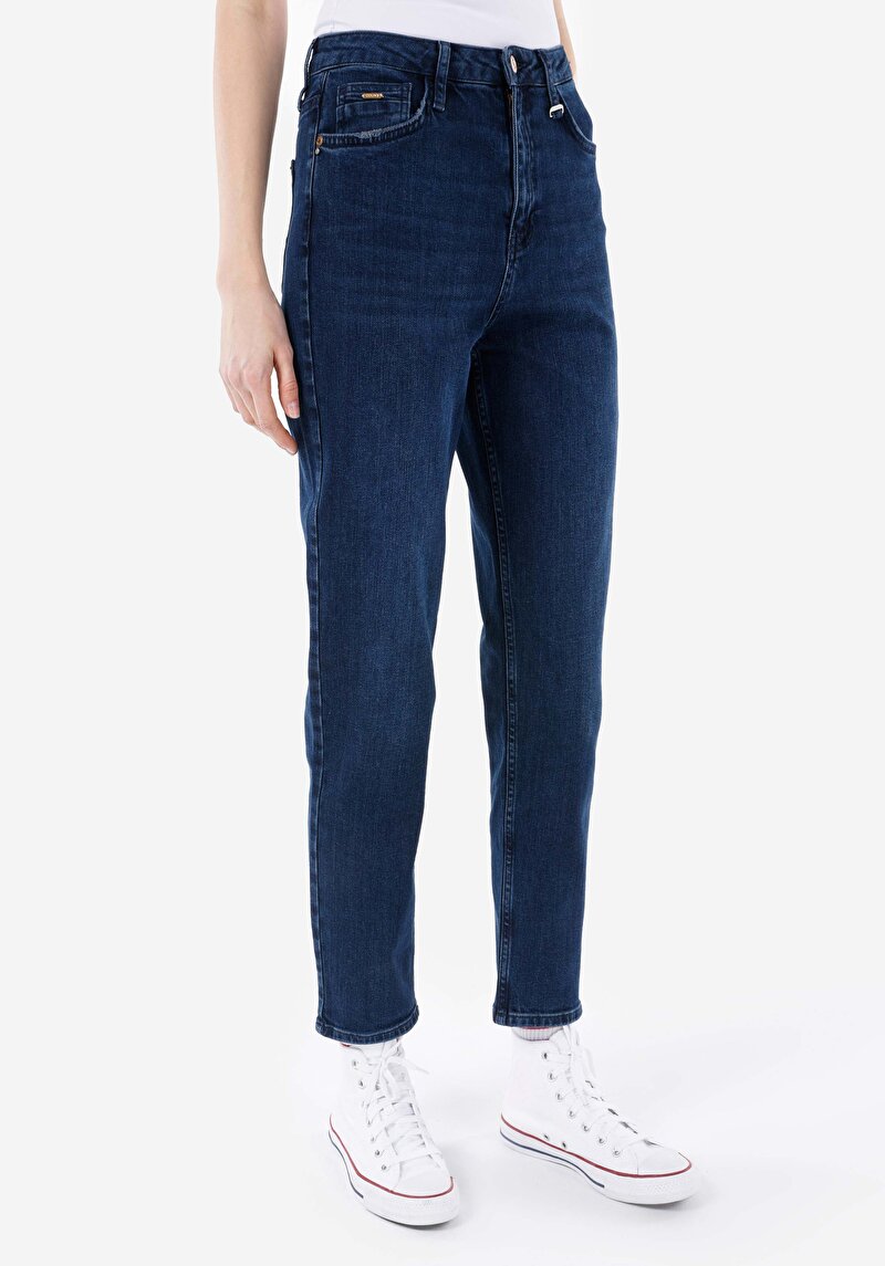 Afișați detalii pentru Mom Fit Mid Waist Shrink Leg Blugi Din Denim Pentru Femei