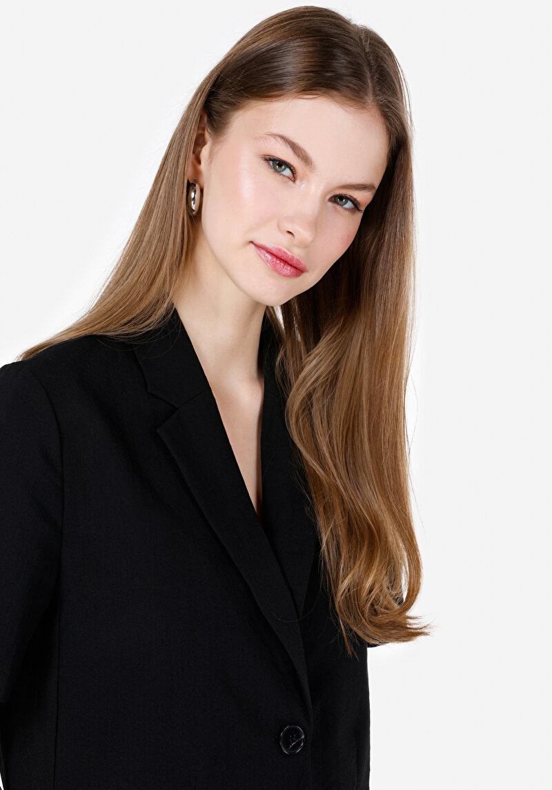 Afișați detalii pentru Jachetă Neagră Pentru Femei Cu Nasturi Cu Nasturi