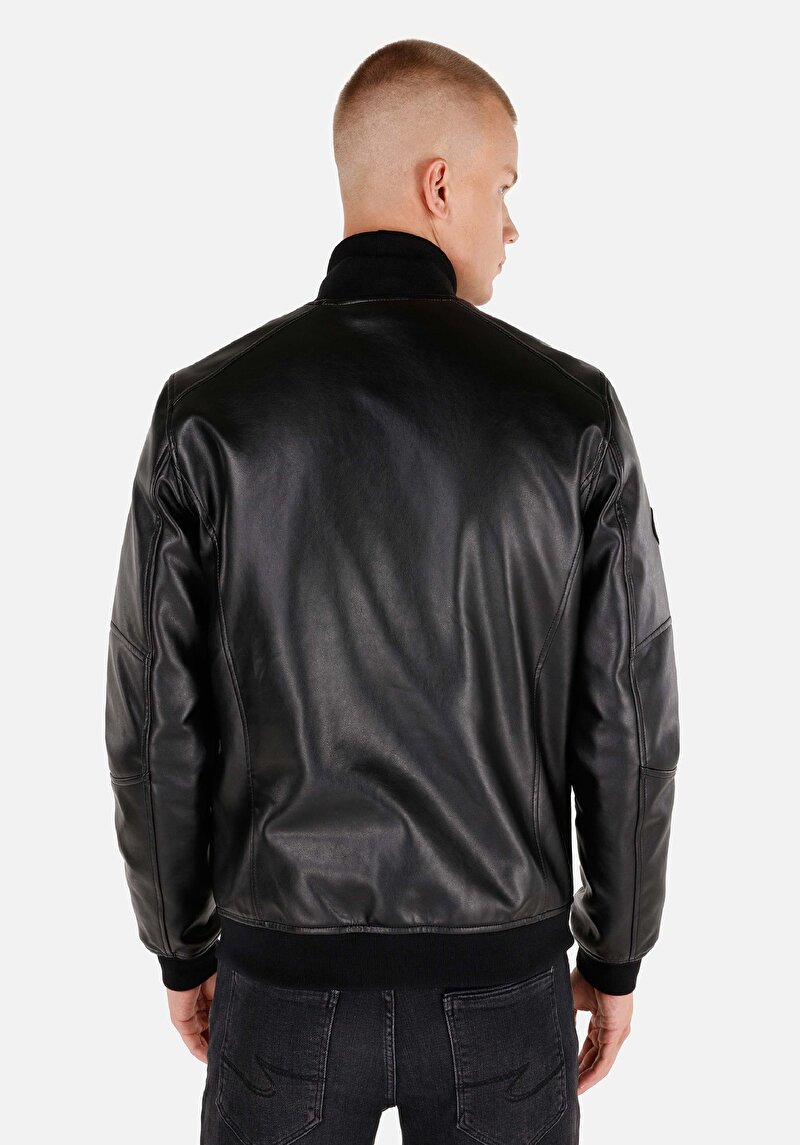 Imagine a Palton Negru Pentru Bărbați Slim Fit Pu