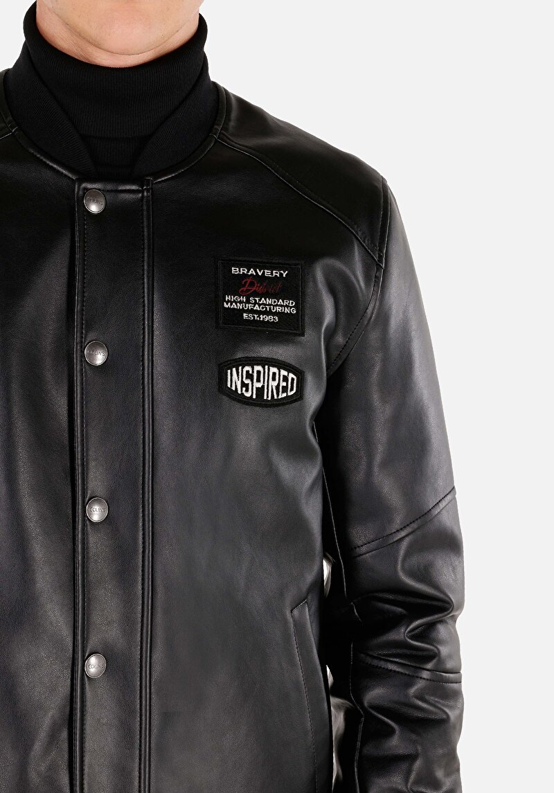 Afișați detalii pentru Palton Negru Pentru Bărbați Slim Fit Pu